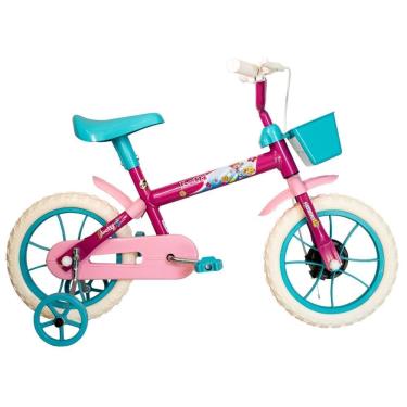 Imagem de Bicicleta Infantil Aro 12 Com Rodinhas Lolli Pink Com Azul Turquesa Samy