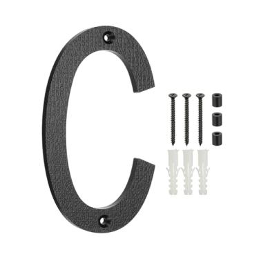 Imagem de PATIKIL Números de casa de 15 cm para fora, letra C ABS textura de plástico flutuante número de casa moderna caixa de correio números de porta com kit de unhas para rua residencial ao ar livre, preto