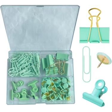 Imagem de Clipes de fichário, clipes de papel,kit de clipes de escritório,conjuntos de fichário de clipes de papel de metal,pinos de metal,para escritório,casa,uso escolar (Verde)