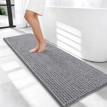 Imagem de OLANLY Tapetes de banheiro espessos 128 x 43 cm, tapetes de banho de chenille absorventes extramacios, suporte de borracha, lavar à máquina e secar, tapetes de banho para piso de banheiro, banheira e