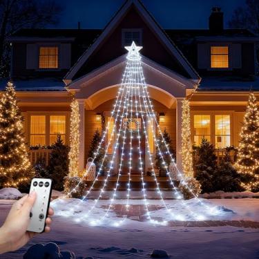 Imagem de Luzes de corda de estrela, 350 luzes de LED para árvore cachoeira, luzes de decoração de Natal à prova d'água ao ar livre com controle remoto, lâmpada LED suspensa de 4,6 m x 2,5 cm para jardim
