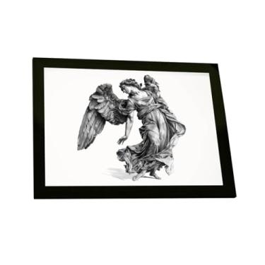 Imagem de Quadro Decorativo Anjo Ilustração Desenho Preto Branco Decoração Poster Quarto Sala