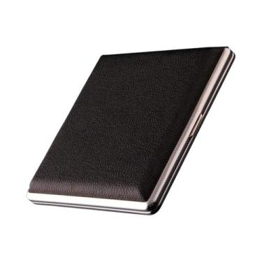 Imagem de Estojo De Cigarros Masculino Em Couro Preto Impermeável Para 20 Cigarr