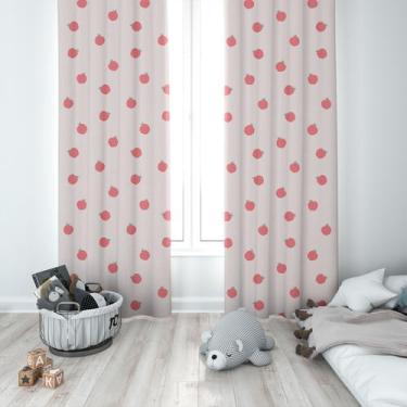 Imagem de Cortina Tecido Oxford Quarto Infantil Maçãs Rosa - 140x220cm - Fabrika