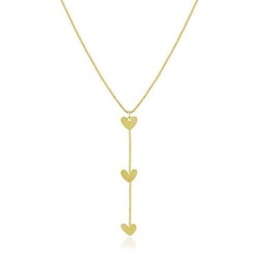 Imagem de Colar Gravata 3 Corações - Banho Ouro 18K - Via Acessorios