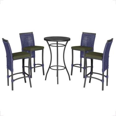 Imagem de Mesa Bistro E 4 Banquetas Roma Preta Corda Náutica 12 Azul