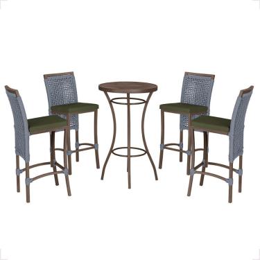 Imagem de Mesa Bistro E 4 Banquetas Roma Marrom Corda Náutica 12 Prata