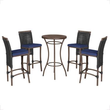 Imagem de Mesa Bistro E 4 Banquetas Roma Marrom, Corda Náutica 10 Preta