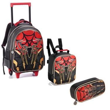 Imagem de Kit Mochila Infantil Rodinhas Homem Spider Dark Aranha  - Vermelho