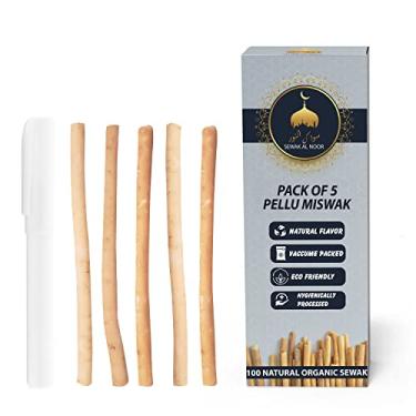 Imagem de Sewak Al Noor Pacote com 5 palitos Miswak para dentes com 1 suporte – Palitos de mastigar com sabor natural selados a vácuo para humanos – Escova de dentes natural para clareamento dentário, saúde bucal e hálito fresco || Pacote com 5