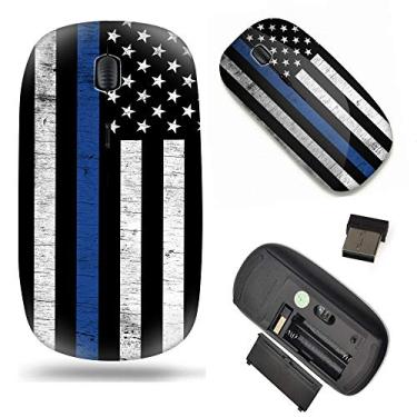 Imagem de Mouse óptico de padrão exclusivo para celular, sem fio, 2,4 G, portátil para notebook, PC, laptop, computador - bandeira dos EUA grunge com linha azul fina