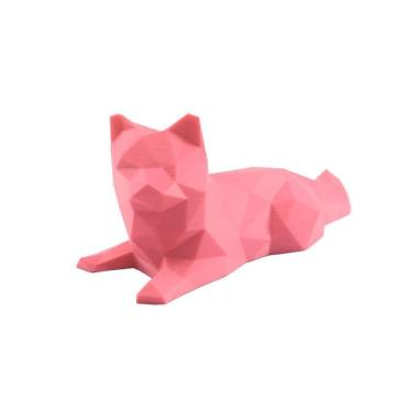 Imagem de Gato Deitado Low Poly Geométrico Decoração 3D Rosa