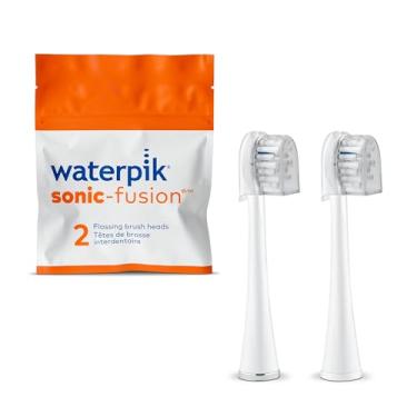 Imagem de Waterpik Cabeças de escova de substituição compactas genuínas com capas para escova de dentes Sonic-Fusion fio dental SFRB-2EW, 2 unidades, branco