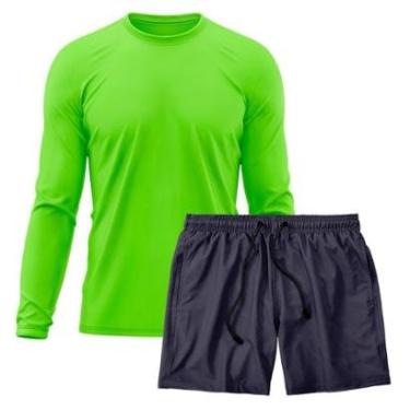 Imagem de Kit Short Praia Academia Passeio Treino Marinho + Manga Longa Masculina Segunda Pele Dry-Masculino