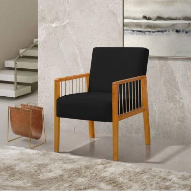 Imagem de Poltrona Decorativa Base em Madeira Maciça e Corda Náutica Copacabana Veludo Preto