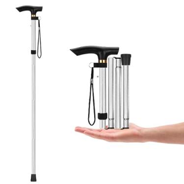 Imagem de YOBOKO Bengala de caminhada de liga de alumínio, bengala de caminhada telescópica dobrável, bengala antiderrapante para idosos, muleta ajustável de 5 seções, fácil de carregar, bengala dobrável para