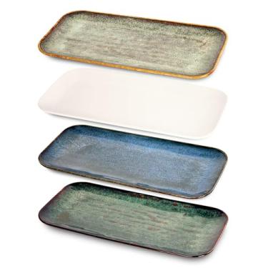 Imagem de jinsongdafa Pratos de jantar de porcelana, travessas de servir para entretenimento, para frutas, queijo, lanche, pão, cupcake, salada - resistente a arranhões, durável, micro-ondas, lavável na