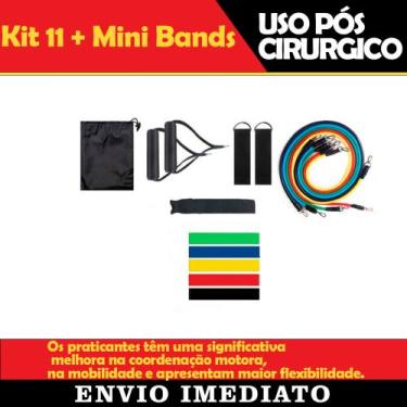 Imagem de Kit 11 Peças + 5 Mini Bands Exercícios Malhar Pernas Bíceps Faixa Elás