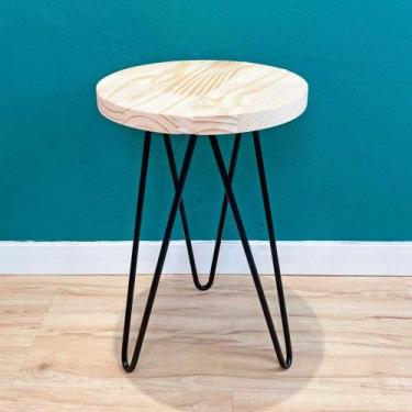 Imagem de Banco Pitucho Circular Industrial Hairpin de Ferro e Madeira Natural e