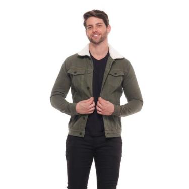 Imagem de Jaqueta Verde-militar Masculina Forrada  Com Pelinho - Black Jeans, P,
