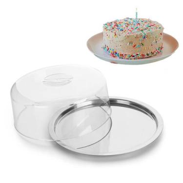 Imagem de Boleira Redonda 24cm inox Multiuso 4x1 Bolo Doce Pão Torta Com Tampa C