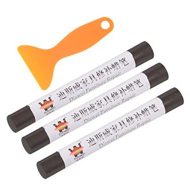 Imagem de HARFINGTON Bastão de enchimento de cera, 3 peças de bastões de preenchimento de cera de madeira para reparo de madeira com espátula marcadores de giz de cera, kit de retoque de móveis para remover