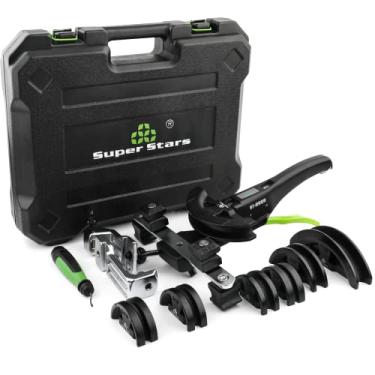 Imagem de Super Stars Kit de dobrador de tubos 1/10.2 cm-7/20.3 cm Ratchet Copper Pipe Bender Tool Set HVAC 90° Bend com 7 matrizes para geladeira ar condicionado R410a