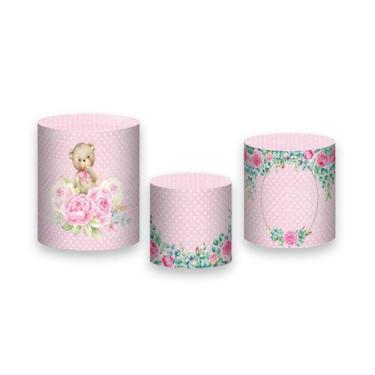 Imagem de Trio de Capas de Cilindro -  Ursinha Rosa Aquarela Floral 009 - Via Co