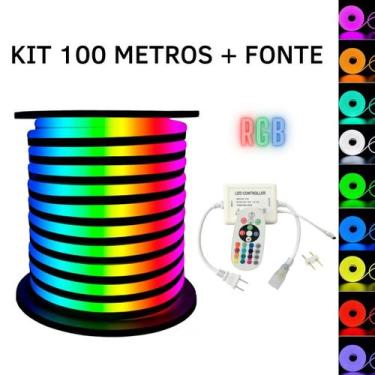 Imagem de KIT Mangueira Fita LED Neon Flex RGB 127V 100 Metros + Fonte - LED For