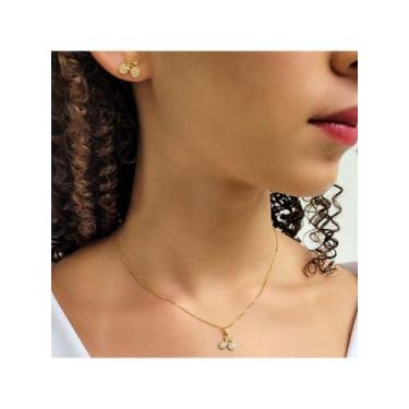 Imagem de Conjunto colar e brinco bicicleta com zircônia banhado a ouro 18k - Du