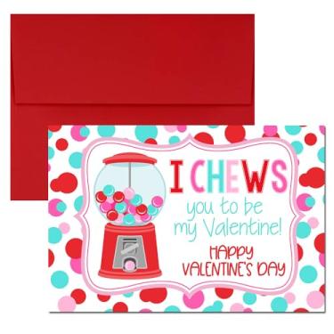 Imagem de I CHEWS You Gumball Valentine Trocadilho Único (1) Cartão de agradecimento em branco para todas as ocasiões para enviar para amigos e familiares, 10 cm x 15 cm (quando dobrado) Cartão de notas de