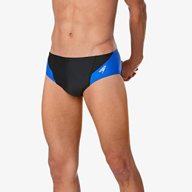 Imagem de Speedo – Sunga masculina Powerflex Eco Revolve Splice Team Colors, Sunga Powerflex Eco Revolve Splice cores da equipe, Preto/azul, 24