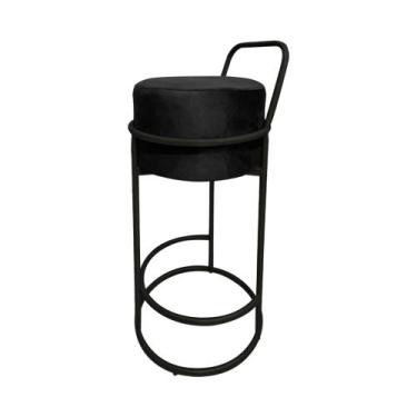 Imagem de Kit 2 Banquetas Alta Redonda Base Preta Veludo - Preto - CONCEPT ESTOF