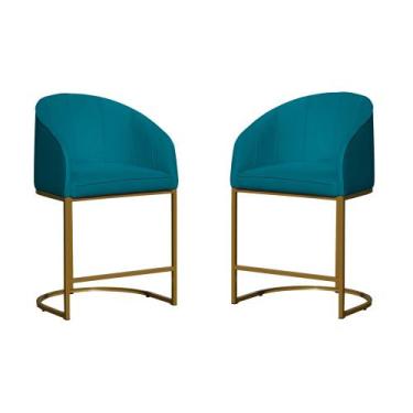 Imagem de Kit 02 Poltronas Banqueta Mia Tecido Suede Base Metal Dourada - Estopa