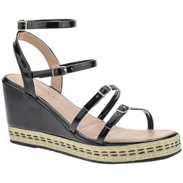 Imagem de Sandália Anabela Feminina Corda Salto Médio Tiras Fivelas (Preto, BR, Adulto, Numérico, 39)