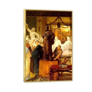 Imagem de MOBYAT Moldura dourada Uma galeria de esculturas em Roma por Lawrence Alma Tadema Prints, reprodução de pintura a óleo, impressão giclée em tela, arte de parede pronta para pendurar para decoração de