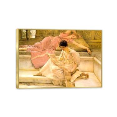 Imagem de MOBYAT Moldura dourada The Favorite Poet por Lawrence Alma Tadema Prints, reprodução de pintura a óleo, impressão giclée em tela, arte de parede pronta para pendurar para decoração de quarto de casa.