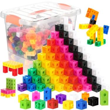Imagem de Jenaai 300 peças que ligam cubos com recipientes de armazenamento, blocos de contagem de plástico, cubos de matemática coloridos, materiais de aprendizagem de sala de aula para jogos de jardim de