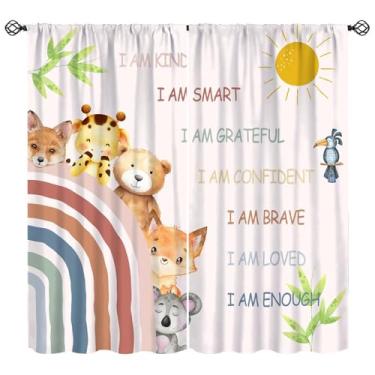 Imagem de Cortina infantil boho animal arco-íris citações inspiradoras bonito safári sol floresta desenho animado tratamento de janela para crianças adolescentes meninos meninas quarto quarto decoração cortinas