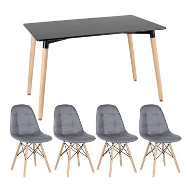 Imagem de Kit - Mesa Retangular Eames 80 X 140 Cm Preto + 4 Cadeiras Botonê Cinza Escuro Mesa Preto Com Cadeiras Cinza Escuro