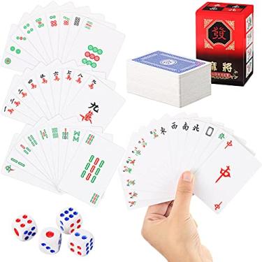 Imagem de Mahjong Cards 2021 Baralho Chinês Mah Jongg League 2021 Cartas Majhong Games American 2021 Mahjong Card Grande Impressão Portátil Jogo Mahjong Poker Mahjong Jogo de Mesa com 4 Dados