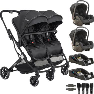 Imagem de Carrinho Kiddo para Gemeos com 2 Bebe Conforto 2 Base Zig Zag Preto