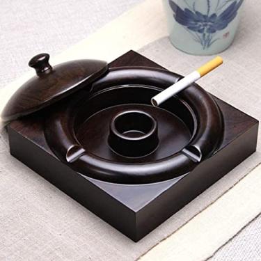 Imagem de Cinzeiros com tampa, recipiente de cinzeiro para fumante, cinzeiro de mesa para decoração de escritório em casa, preto