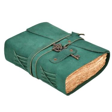 Imagem de LEATHER VILLAGE Diário vintage encadernado de couro para mulheres e homens - 33 x 12 cm (A4), turquesa, 200 páginas de papel aquarela com bordas de deck feito à mão - Fecho de cadeado antigo - Livro