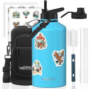 Imagem de Garrafa de água isolada de 2,5 l (fria por 48 horas), livre de BPA e à prova de vazamento, frasco de água de aço inoxidável de 1,5 galão, jarro de água com tampas de bico de canudo para academia