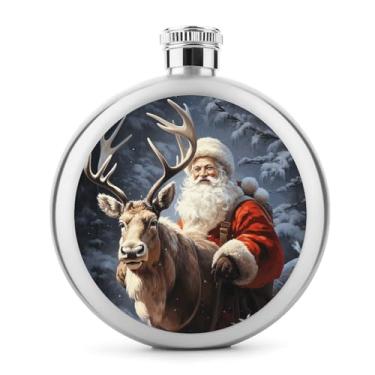 Imagem de Cantil de aço inoxidável, Papai Noel e cervo com estampa de alce cantil, cantil, garrafa de viagem, garrafa de licor portátil
