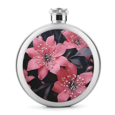 Imagem de Cantil de aço inoxidável e estampa de flores pretas de bolso cantil garrafa de viagem portátil garrafa de licor portátil cantil de metal