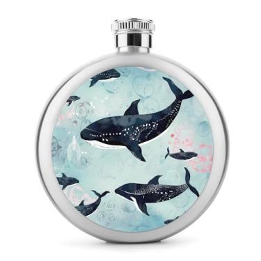 Imagem de Cantil de aço inoxidável, balão clássico com estampa de baleia, cantil, garrafa de viagem, portátil, garrafa de metal