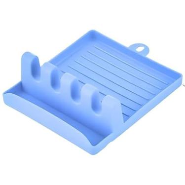 Imagem de Descanso de Talheres Multifuncional, Apoio para Tampa de Panela, Organizador de Utensílios de Cozinha, Reduz Sujeira e Contaminação (Azul)