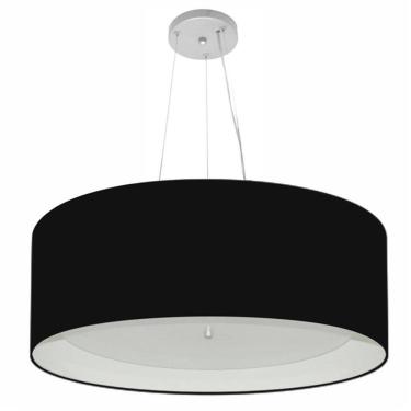 Imagem de Lustre Pendente Cilíndrico Md-4013 Cúpula Forrada em Tecido 60x25cm Preto / Branco - Bivolt